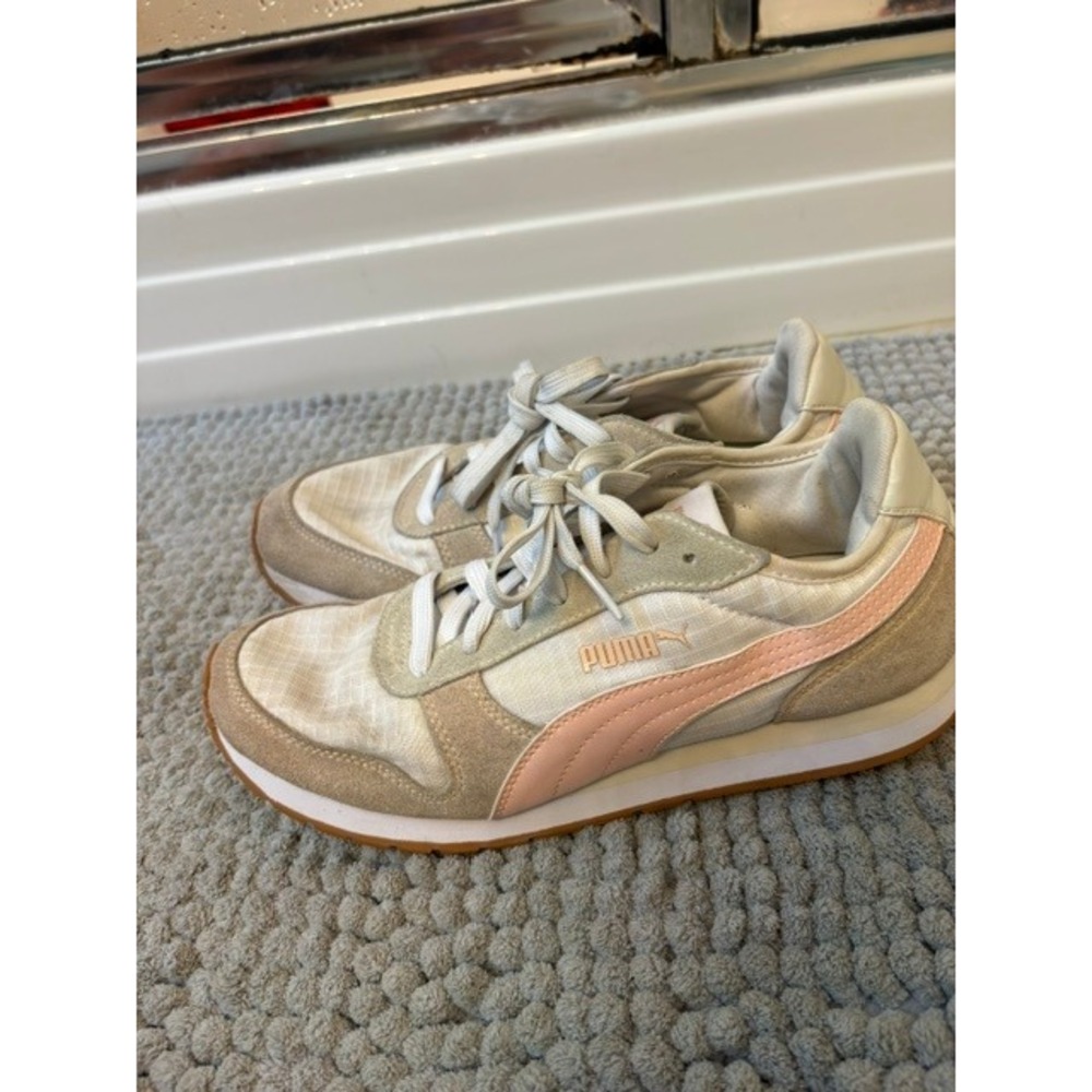 Puma Women's Size 8 Cream Blush Pink Suede Mesh Lifestyle Sneakers Casual Shoes